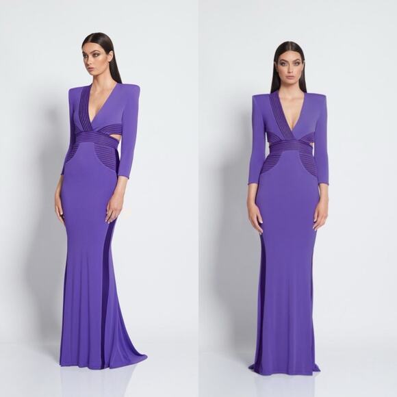 Zhivago Go Your Own Way Cutout V-Neck Maxi Dress Purple Gown US Size 4 - Picture 1 of 10